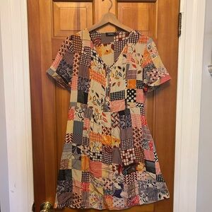 Brown and Orange V-Neck Short Sleeve Sundress